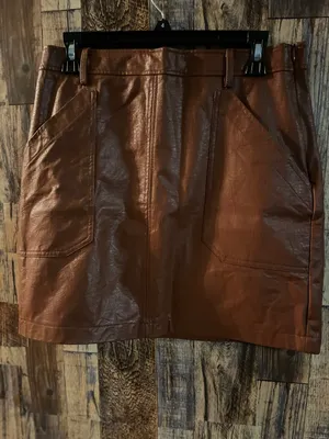 Shine Star women mini skirt size large polyurethane & viscose brick brown 17 length 15 wide thumbnail 2