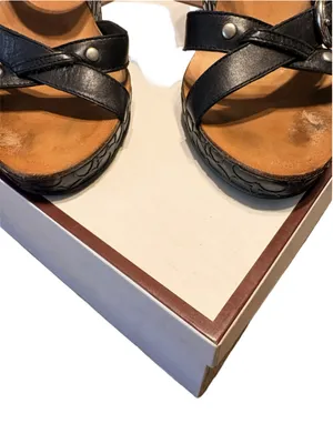 Coach Elize Patent Leather Wedge Sandals Size 8 Black thumbnail 6