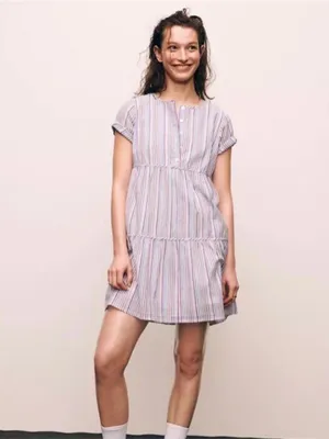 Madewell Pastel Multi-Stripe Short-Sleeve Tiered Mini Dress thumbnail 4