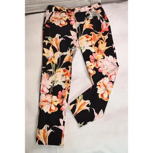 Zara Basic Floral Lily Print Trousers Black Orange Slim Ankle Pants Womens 8 thumbnail 6