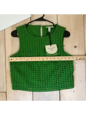 Kate Spade X Target NWT Green Boxy Eyelet Crop Top Size XS Broken Button Loop thumbnail 12