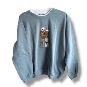 Morning‎ Sun Crewneck Sweatshirt with Ribbed Trim Cat Appliqué Granny Womens L thumbnail 3