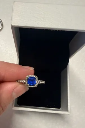 Pandora Ring Blue Square Sparkle Halo Ring thumbnail 1