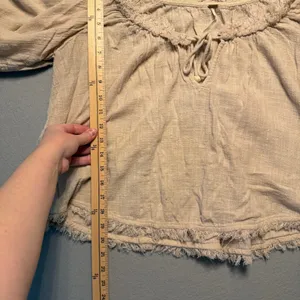Free People Boho Frayed Gauze Peasant Blouse Top Beige Women Size Medium thumbnail 6