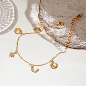 Gold Celestial Charm Bracelet Sun Moon Star Adjustable Dainty Chain‎ NEW thumbnail 3