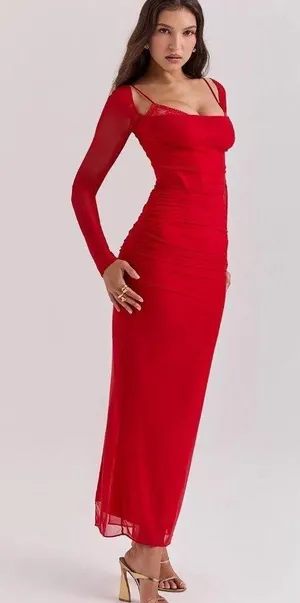 House Of CB 'Katarina' Scarlet Long Sleeve Maxi Dress/Size XS US 2-4 Plus cup thumbnail 1