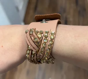 Pink and Gold Rhinestone Braided Wrap Bracelet thumbnail 5