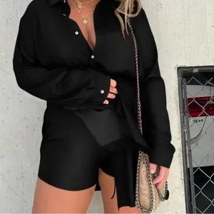 Blue Button Down Romper Dress with Built thumbnail 3