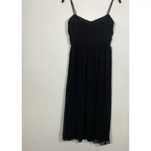 Aritzia Black Chiffon Midi Fit & Flare Dress Ruched Sweetheart Straps Size 8 thumbnail 9