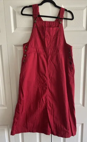 Sasson Signature Vintage Overall Dress Womens Size 4 Red Pinafore Cotton‎ Denim thumbnail 1