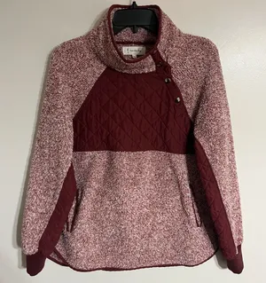 Women’s Vanilla Bay Size Small‎ Burgundy Faux Sherpa Sweatshirt Front Snaps thumbnail 1