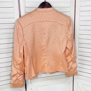 Victorias‎ Secret Satin Jacquard Open Front Cropped Blazer Jacket Peach 10 thumbnail 8