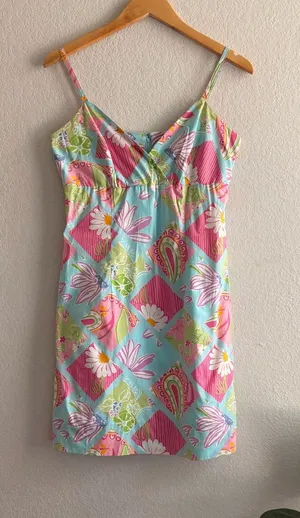 VTG Lilly Pulitzer Sleeveless Lined Multicolored Floral Check V Neck Dress Sz 6 thumbnail 1