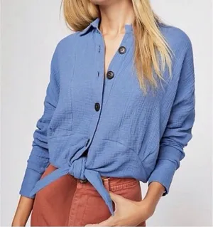 Free People Blue Sunstreaks Button Down Shirt Size XS thumbnail 1
