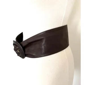 Max Mara Brown Leather Wide Waist Belt Brown Tone Buckle Made In Italy Luxury S thumbnail 4