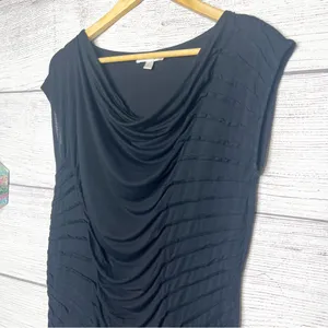 Vintage KENAR Black Cowl Neck Cap Sleeve Shirred Drape Blouse Top Size Small thumbnail 2