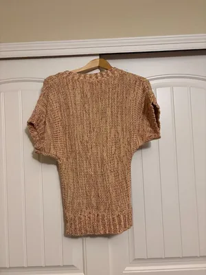 Free People Lace Up V Neck Sweater Small Short Sleeve Pink Tan Cotton Blend thumbnail 2