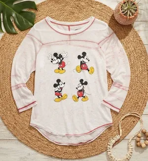 DISNEY Mickey Mouse Poses White & Red Contrast Stitch Long Sleeve Shirt thumbnail 1
