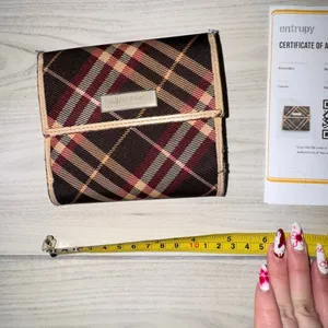 Burberry Blue Label tri-fold wallet in a burgundy‎ and tan plaid pattern thumbnail 9