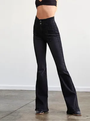 Free People We the Free Jayde Flare Jeans in Onyx thumbnail 5