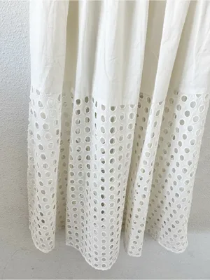 Solid & Striped Kennedy White Smocked Lace Cutout Midi Dress thumbnail 6