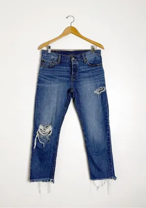Levi’s 501 CT Jeans Size 28 Distressed Raw Hem Cropped Tapered Denim thumbnail 1