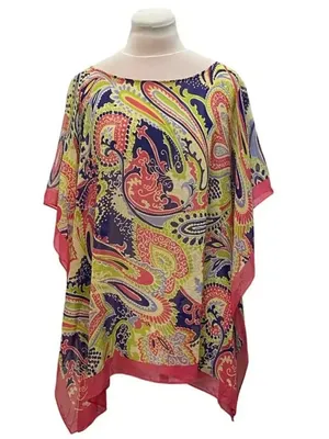 Talbots Pink Paisley 100% Silk Chiffon Beach Summer Coverup Blouse Top thumbnail 3