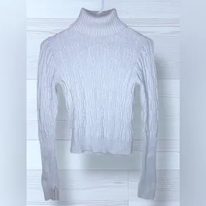 ZARA KNIT Women’s Long Sleeve Cable Knit Turtleneck Sweater thumbnail 3