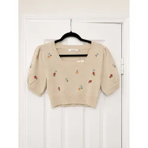 NWT Idem Ditto Floral Embroidered Crop Knit Sweater Coquette Cottagecore Small thumbnail 2