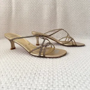 Stuart Weitzman Balance Mule Gold Supple Embellished Kitten Heel Sandals 8N thumbnail 2