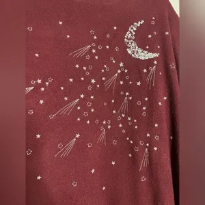Torrid Burgundy Maroon Silver Sequin Moon Mock Neck Sweater 1X thumbnail 8