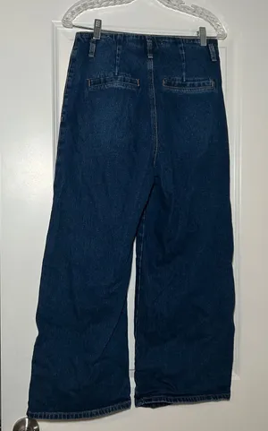 Zara Womens High Waisted Wide Leg Patch Pocket Jeans Blue Denim Size 8 cropped thumbnail 1