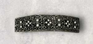 Vintage Ornate Silver Metal Rhinestones Large Hair Barrette Clip thumbnail 1