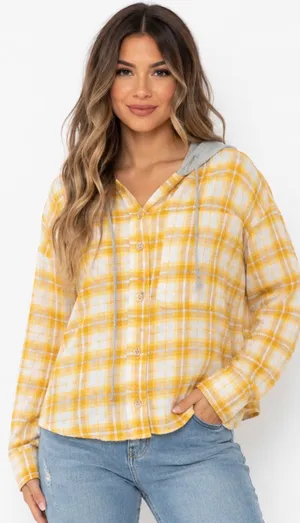 Ultra Flirt Yellow Plaid Hooded Flannel Button-Down Shirt Size XL - NWOT thumbnail 2