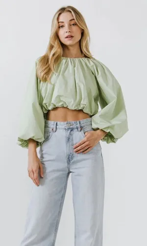 English Factory CROPPED BLOUSON LONG SLEEVE TOP in Pistachio‎ thumbnail 1