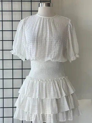 idem Ditto White Ruffled Tiered Smocked Waist Dress thumbnail 1
