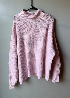 American Eagle Pink Chunky Knit Mock Neck Sweater Women’s XXL thumbnail 1