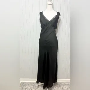 American Eagle Outfitters Black satin Lace Chemise dress‎ Size L thumbnail 4