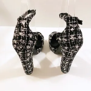 CHINESE LAUNDRY | Black Tweed Plaid Platform Block Heel size 8.5M thumbnail 3