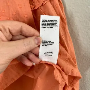 Cleobella Organic Cotton Orange Textured Long Sleeve Tie Neck Tunic Blouse S thumbnail 9