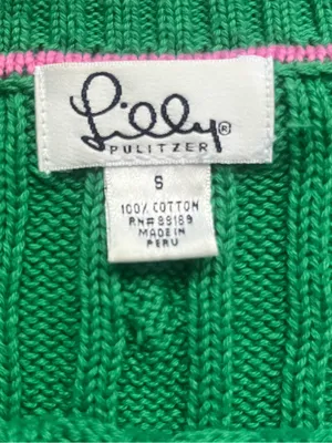 Vintage Lilly Pulitzer Kelly Green Cable Knit 100% Cotton Long Sleeve Sweater M thumbnail 4