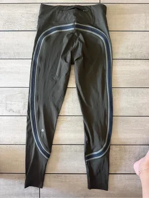 Lululemon Olive Green Athletic Leggings with Stripe thumbnail 2