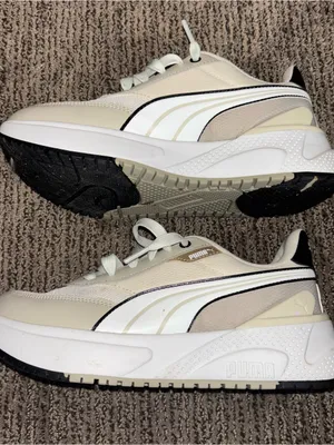 Puma Cream/Tan Lace-Up Sneakers thumbnail 3