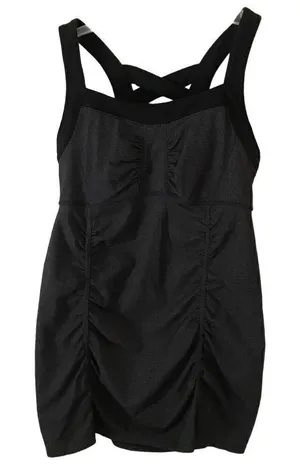 Athleta scrunch ruched‎ crisscross athletic long charcoal gray tank top XS thumbnail 1