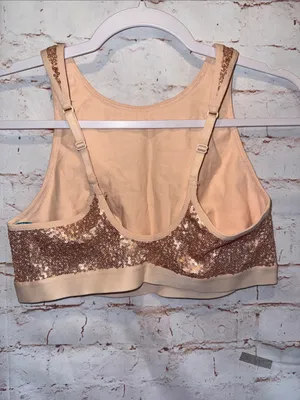 NWT Aerie L Sequin bra Crop Top in Rose Gold festival adjustable straps lined thumbnail 2