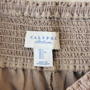 Calypso St. Barth Smocked Linen Blend Wide Leg Pants Womens L Tan Beachy Relaxed thumbnail 4