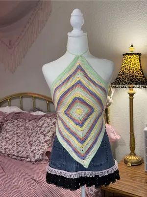 Handmade Pastel Multicolor Crochet Halter Camisole Top thumbnail 3