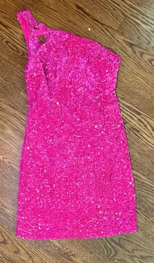 Loyeloy Bright Pink Sequin One-Shoulder Mini Dress thumbnail 1