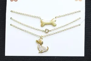 NWT Fashion 3 Pack Studded Dog Pet Theme Necklace Set Gold Yellow 18" + 3" thumbnail 1