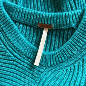 Free People Downtown Teal Blue Knit Asymmetrical Pullover Sweater thumbnail 6
